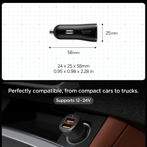 Kup Spigen Essential EV302 2-port USB-A Autós Töltő 30W Fekete - SPN16675 - {ean13} - Sklep Home Screen