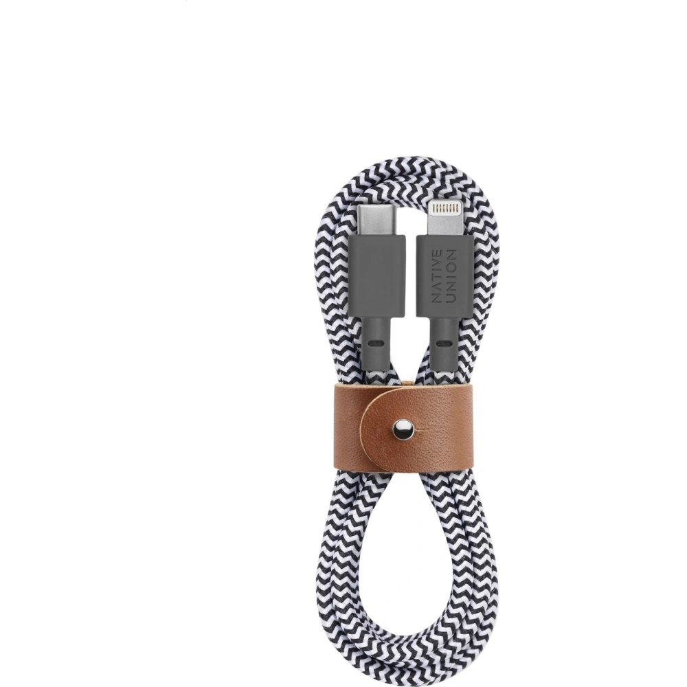 Kabel Native Union Belt Cable USB-C do Lightning ze skórzanym zapięciem 1,2m (zebra)