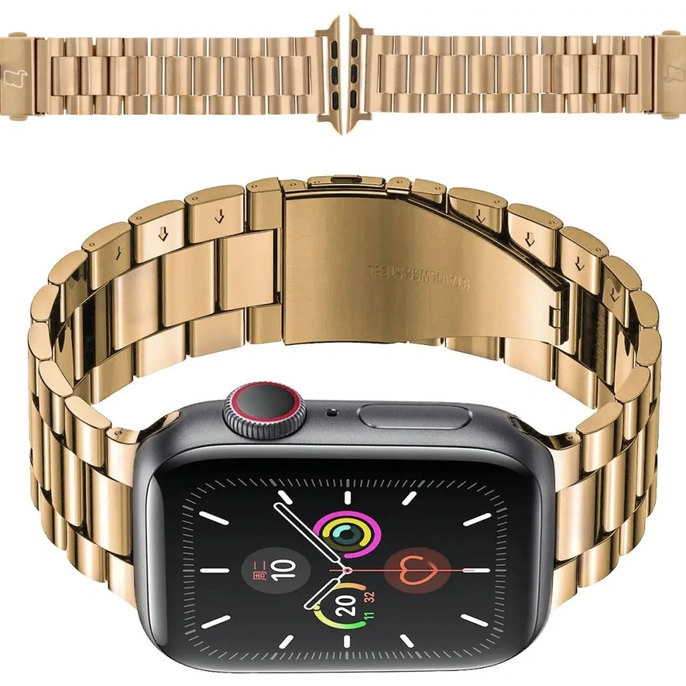 Pasek ze stali nierdzewnej Bizon Strap Watch Aura do Apple Watch 42/44/45/46/49 mm różowozłoty