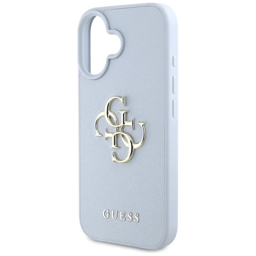 Etui Guess Grained Big 4G Logo Small Classic Logo do Apple iPhone 16 niebieski