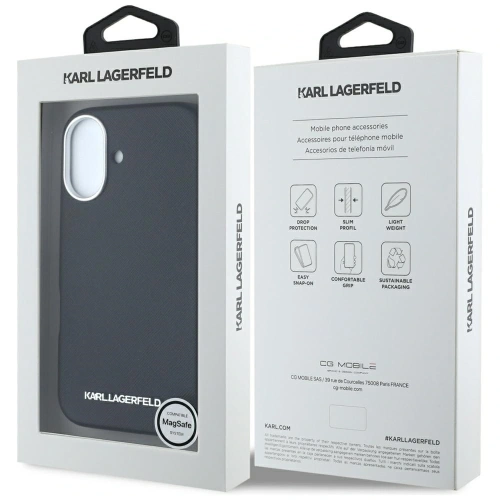 Kup Etui Karl Lagerfeld Saffiano Full Wrapped Elongated Metal Logo MagSafe do Apple iPhone 16 czarny - KLD21938 - {ean13} - Sklep Home Screen