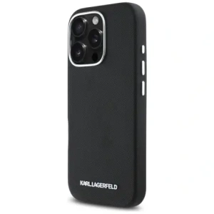 Kup Karl Lagerfeld Saffiano Full Wrapped Elongated Metal Logo MagSafe Apple iPhone 16 Pro negru - KLD21939 - {ean13} - Sklep Home Screen