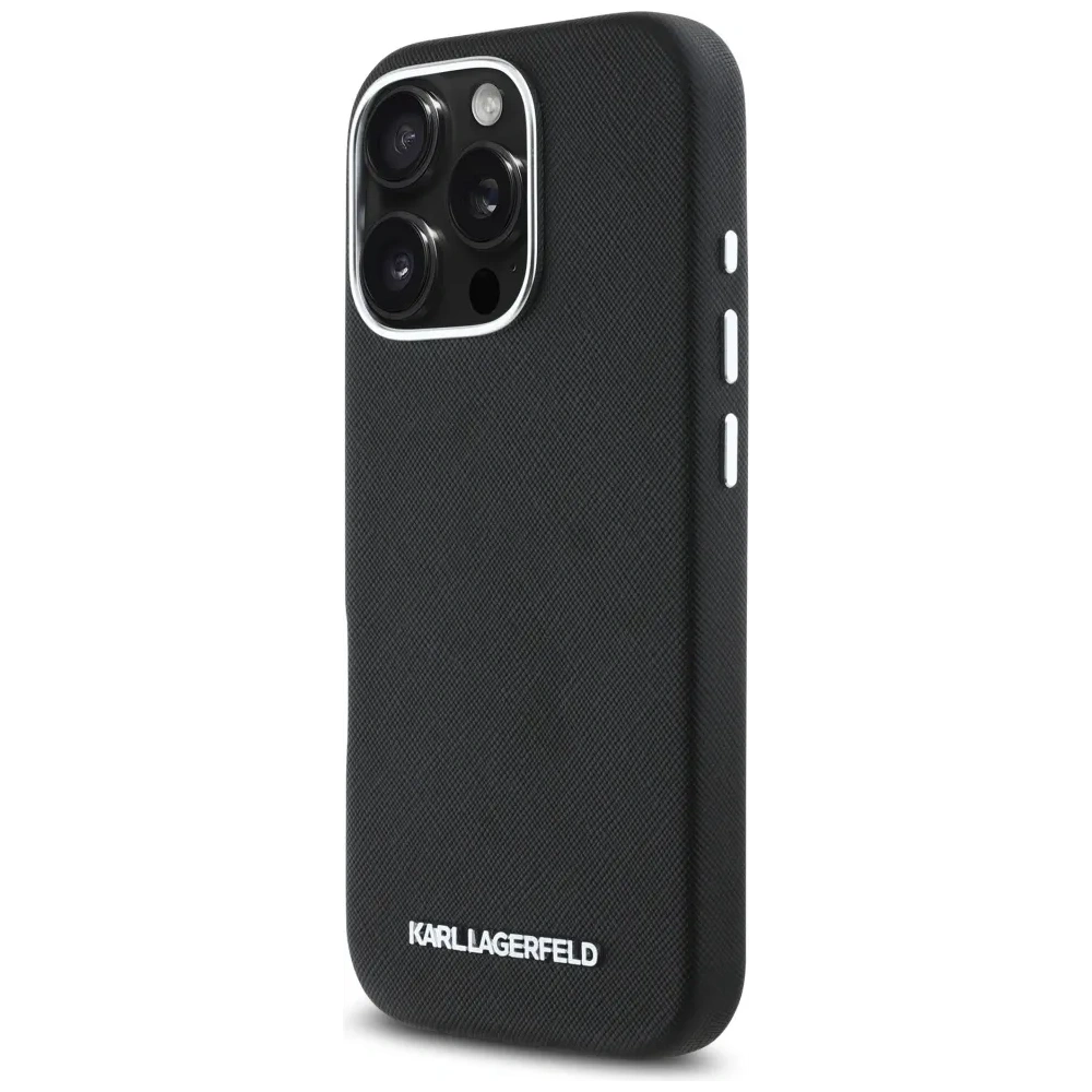 Etui Karl Lagerfeld Saffiano Full Wrapped Elongated Metal Logo MagSafe do Apple iPhone 16 Pro czarny