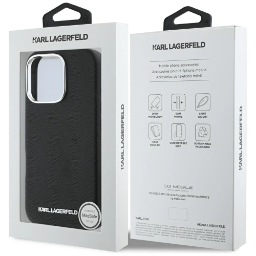 Kup Karl Lagerfeld Saffiano Vollständig Umhülltes Verlängertes Metall-Logo MagSafe Apple iPhone 16 Pro schwarz - KLD21939 - {ean13} - Sklep Home Screen