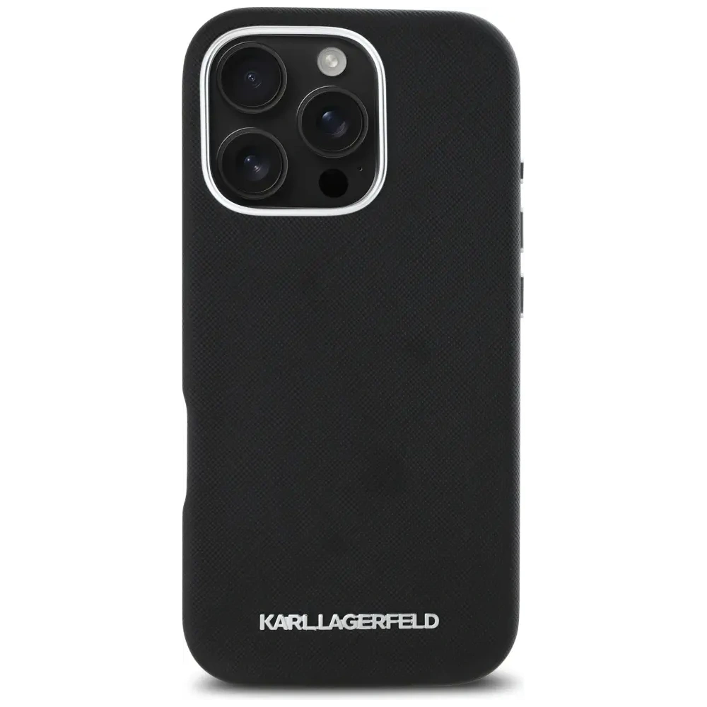 Etui Karl Lagerfeld Saffiano Full Wrapped Elongated Metal Logo MagSafe do Apple iPhone 16 Pro Max czarny