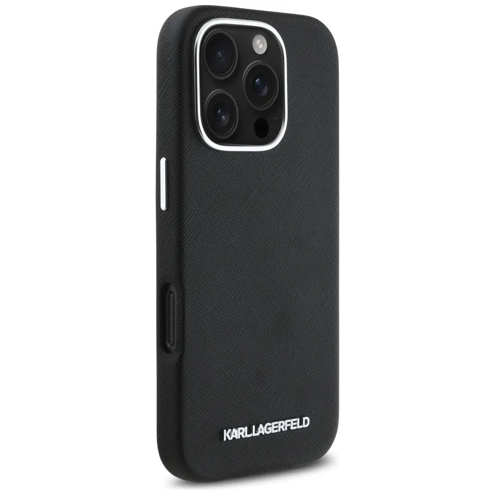 Etui Karl Lagerfeld Saffiano Full Wrapped Elongated Metal Logo MagSafe do Apple iPhone 16 Pro Max czarny