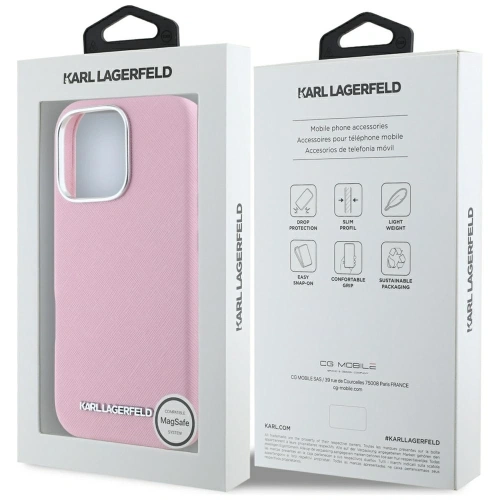 Kup Karl Lagerfeld Saffiano Teljesen Burkolt Hosszúkás Fém Logó MagSafe Apple iPhone 16 Pro rózsaszín - KLD21942 - {ean13} - Sklep Home Screen
