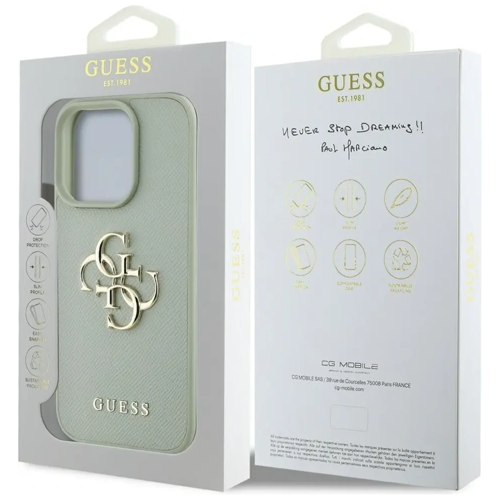 Etui Guess Grained Big 4G Logo Small Classic Logo do Apple iPhone 16 Pro Max zielony