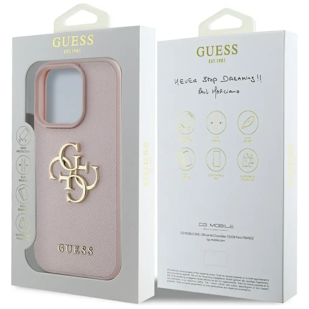 Etui Guess Grained Big 4G Logo Small Classic Logo do Apple iPhone 16 Pro różowy