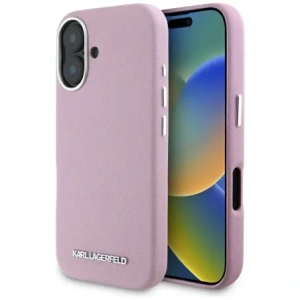 Kup Karl Lagerfeld Saffiano complet înfășurat logo metalic alungit MagSafe Apple iPhone 16 roz - KLD21943 - {ean13} - Sklep Home Screen