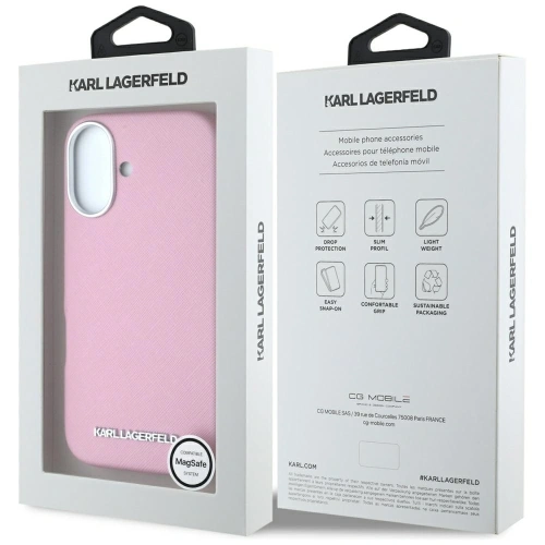 Kup Etui Karl Lagerfeld Saffiano Full Wrapped Elongated Metal Logo MagSafe pro Apple iPhone 16 růžová - KLD21943 - {ean13} - Sklep Home Screen