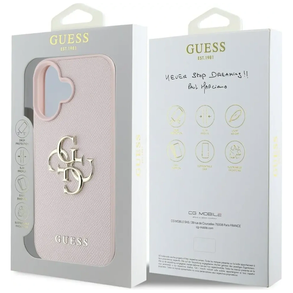 Etui Guess Grained Big 4G Logo Small Classic Logo do Apple iPhone 16 różowy