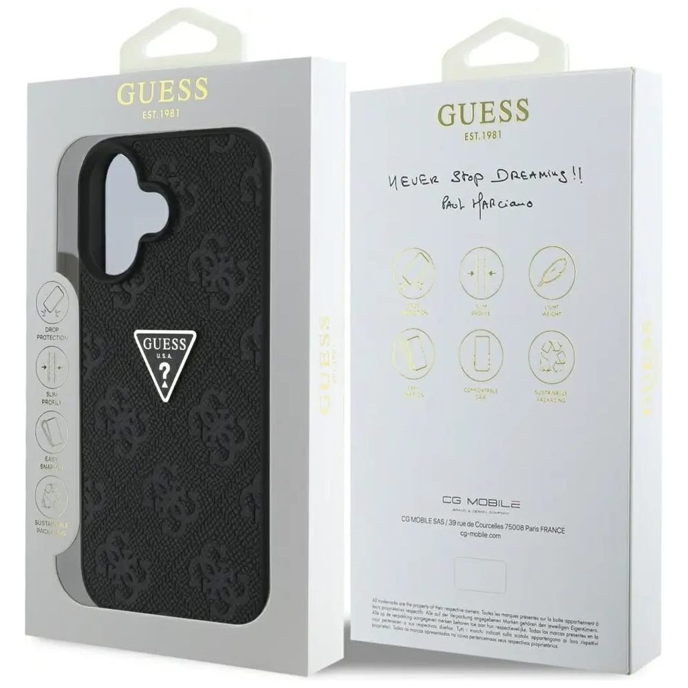 Etui Guess Hot Stamp 4G Pattern Triangle Metal Logo do Apple iPhone 16 czarny