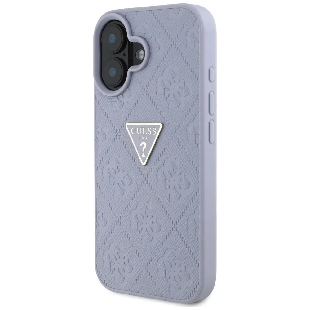 Etui Guess Hot Stamp 4G Pattern Triangle Metal Logo do Apple iPhone 16 fioletowy