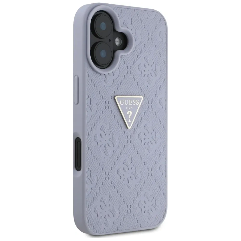 Etui Guess Hot Stamp 4G Pattern Triangle Metal Logo do Apple iPhone 16 fioletowy