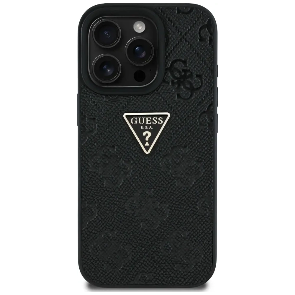 Etui Guess Hot Stamp 4G Pattern Triangle Metal Logo do Apple iPhone 16 Pro czarny