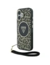 Etui Guess HC IML Leopard Triangle Cord Strap do Apple iPhone 16 MagSafe brązowy