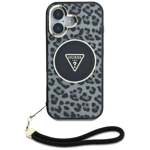 Buy Guess HC IML Leopard Triangle Cord Strap Apple iPhone 16 MagSafe black - GUE4380 - {ean13} - Home Screen Store Europe