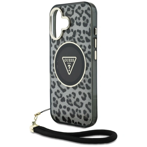 Buy Guess HC IML Leopard Triangle Cord Strap Apple iPhone 16 MagSafe black - GUE4380 - {ean13} - Home Screen Store Europe