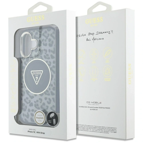 Buy Guess HC IML Leopard Triangle Cord Strap Apple iPhone 16 MagSafe black - GUE4380 - {ean13} - Home Screen Store Europe