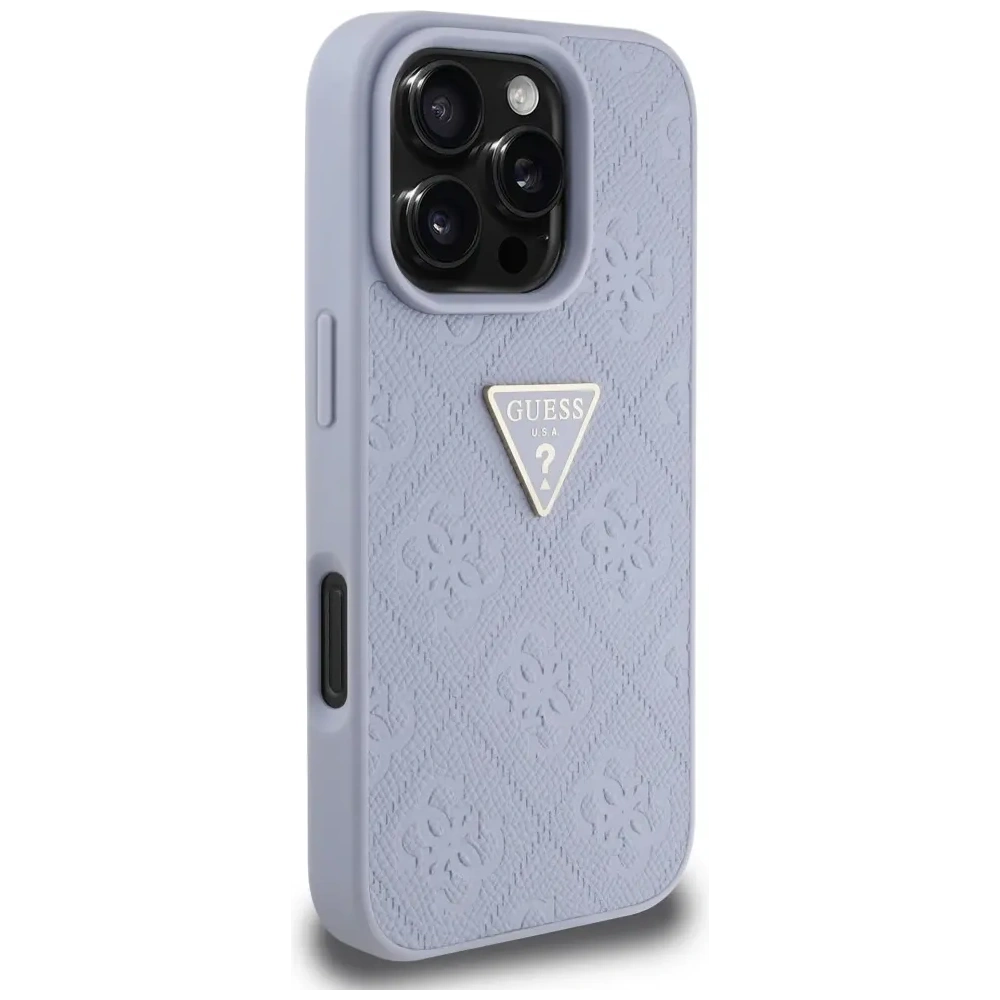Etui Guess Hot Stamp 4G Pattern Triangle Metal Logo do Apple iPhone 16 Pro fioletowy