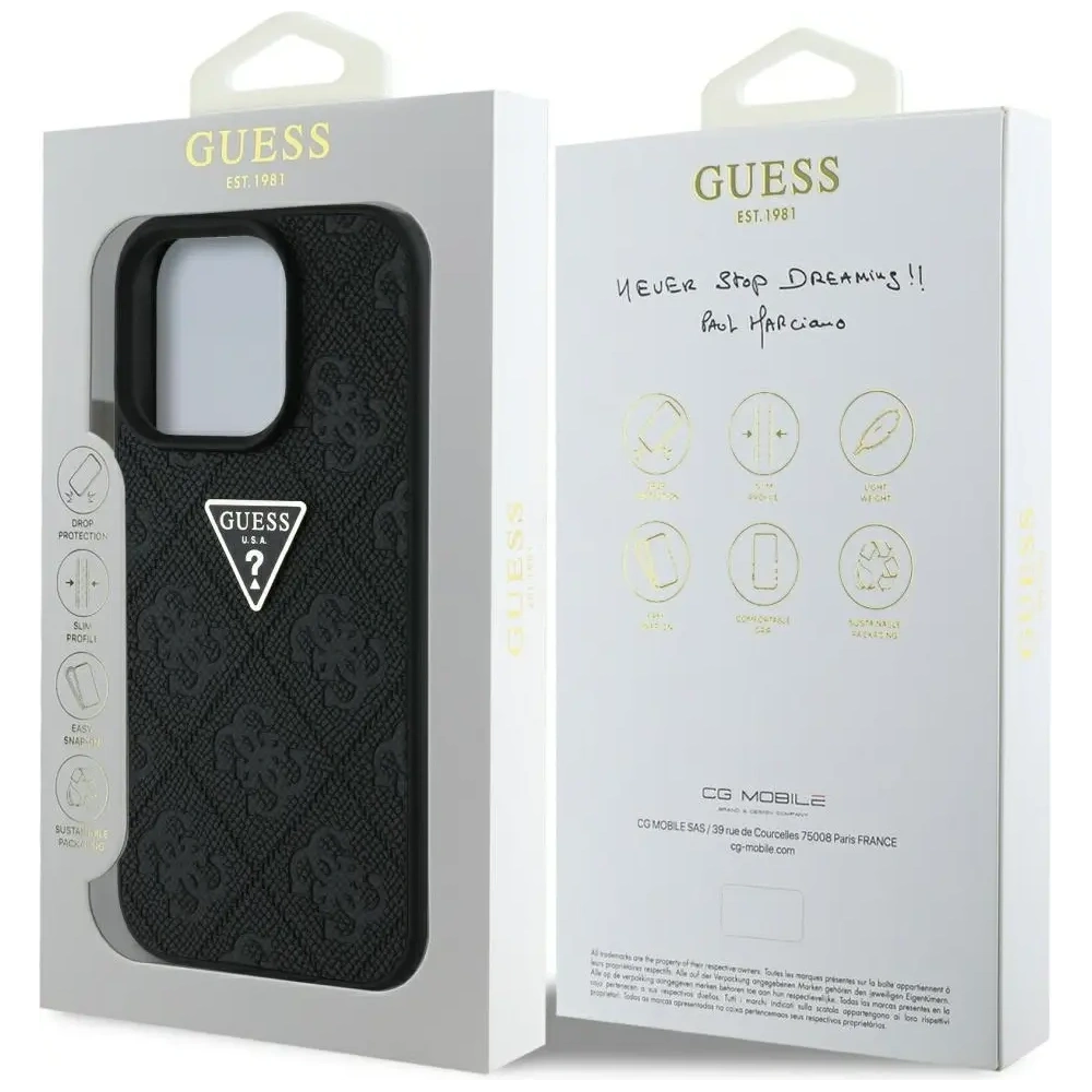 Etui Guess Hot Stamp 4G Pattern Triangle Metal Logo do Apple iPhone 16 Pro Max czarny