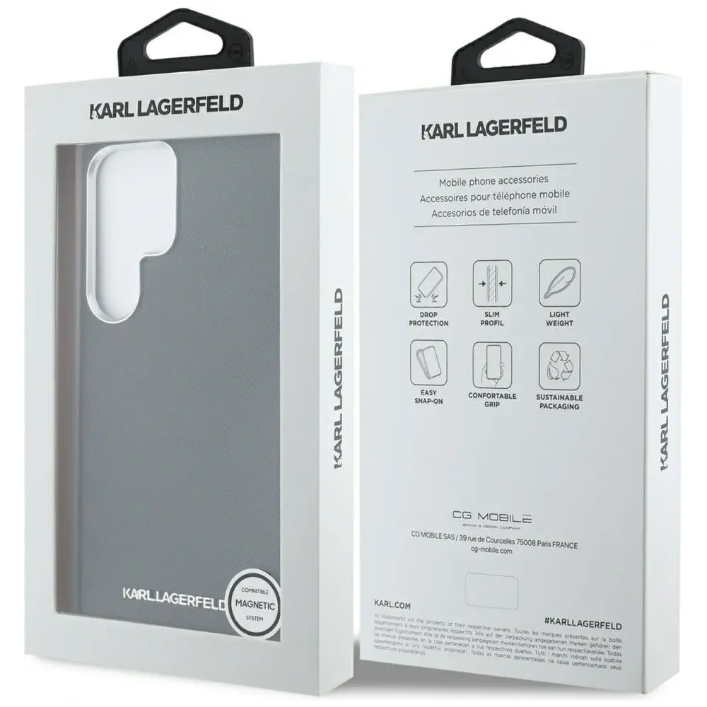 Etui Karl Lagerfeld Saffiano Full Wrapped Elongated Metal Logo MagSafe do Samsung Galaxy S25 Ultra czarny