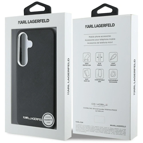 Kup Etui Karl Lagerfeld Saffiano Full Wrapped Elongated Metal Logo MagSafe do Samsung Galaxy S25+ Plus czarny - KLD21946 - {ean13} - Sklep Home Screen