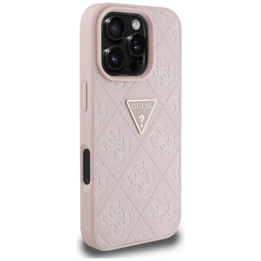 Etui Guess Hot Stamp 4G Pattern Triangle Metal Logo do Apple iPhone 16 Pro różowy