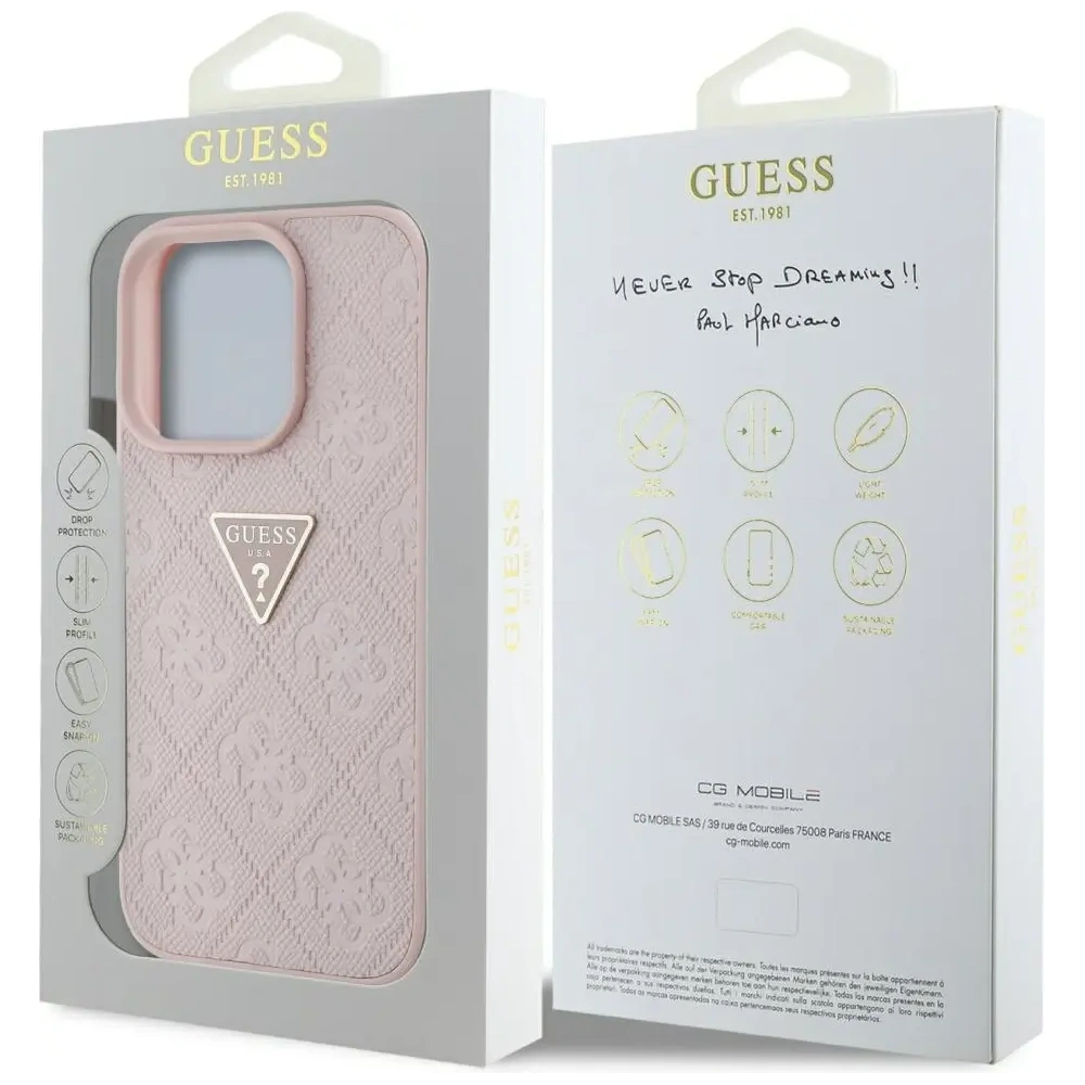 Etui Guess Hot Stamp 4G Pattern Triangle Metal Logo do Apple iPhone 16 Pro różowy