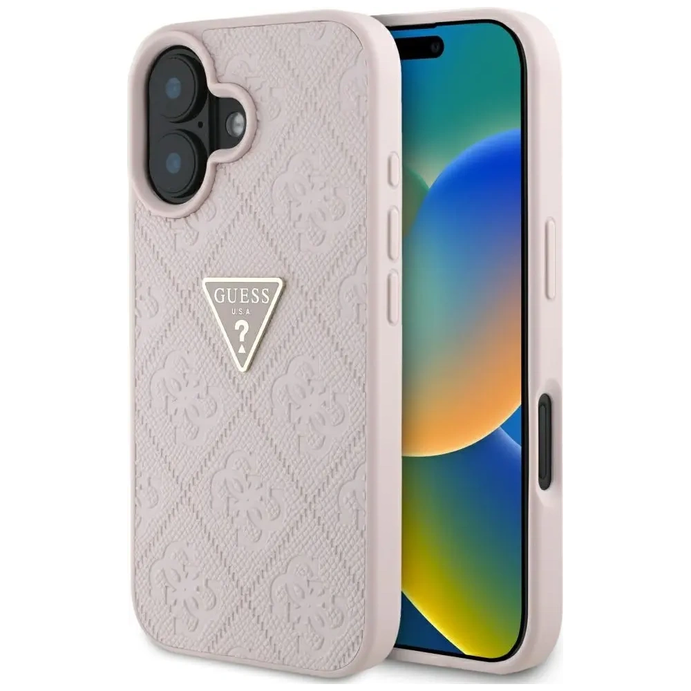 Etui Guess Hot Stamp 4G Pattern Triangle Metal Logo do Apple iPhone 16 różowy