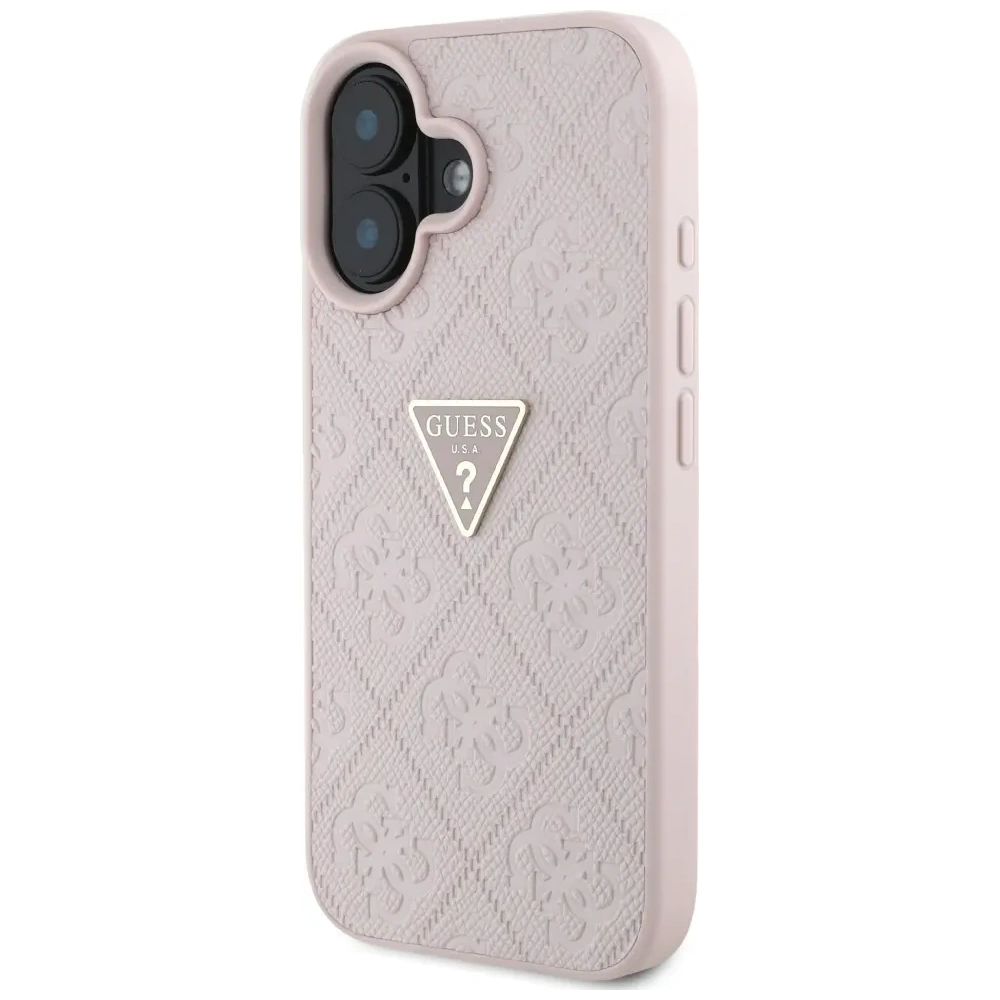 Etui Guess Hot Stamp 4G Pattern Triangle Metal Logo do Apple iPhone 16 różowy