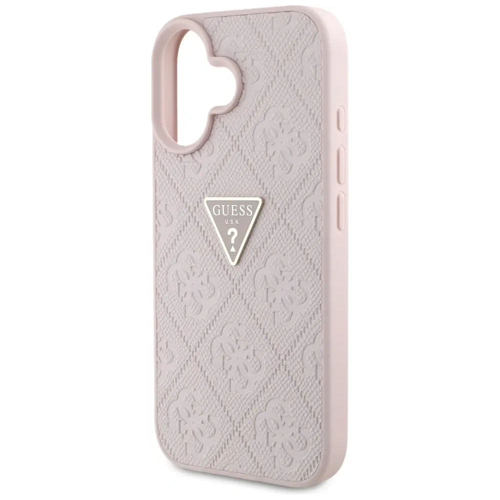 Etui Guess Hot Stamp 4G Pattern Triangle Metal Logo do Apple iPhone 16 różowy