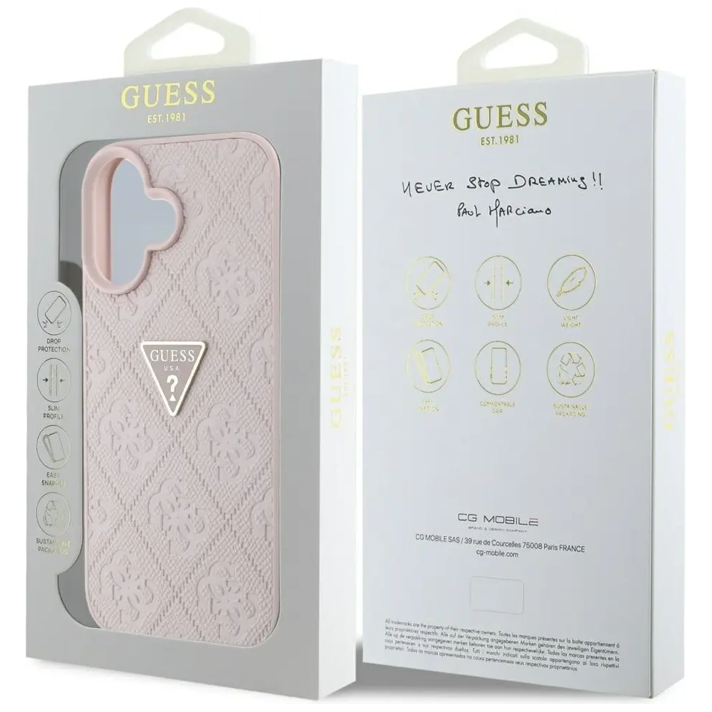 Etui Guess Hot Stamp 4G Pattern Triangle Metal Logo do Apple iPhone 16 różowy