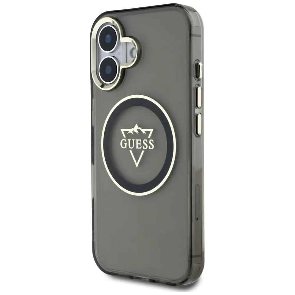 Etui Guess IML Metal Mountain Logo MagSafe do Apple iPhone 16 czarny