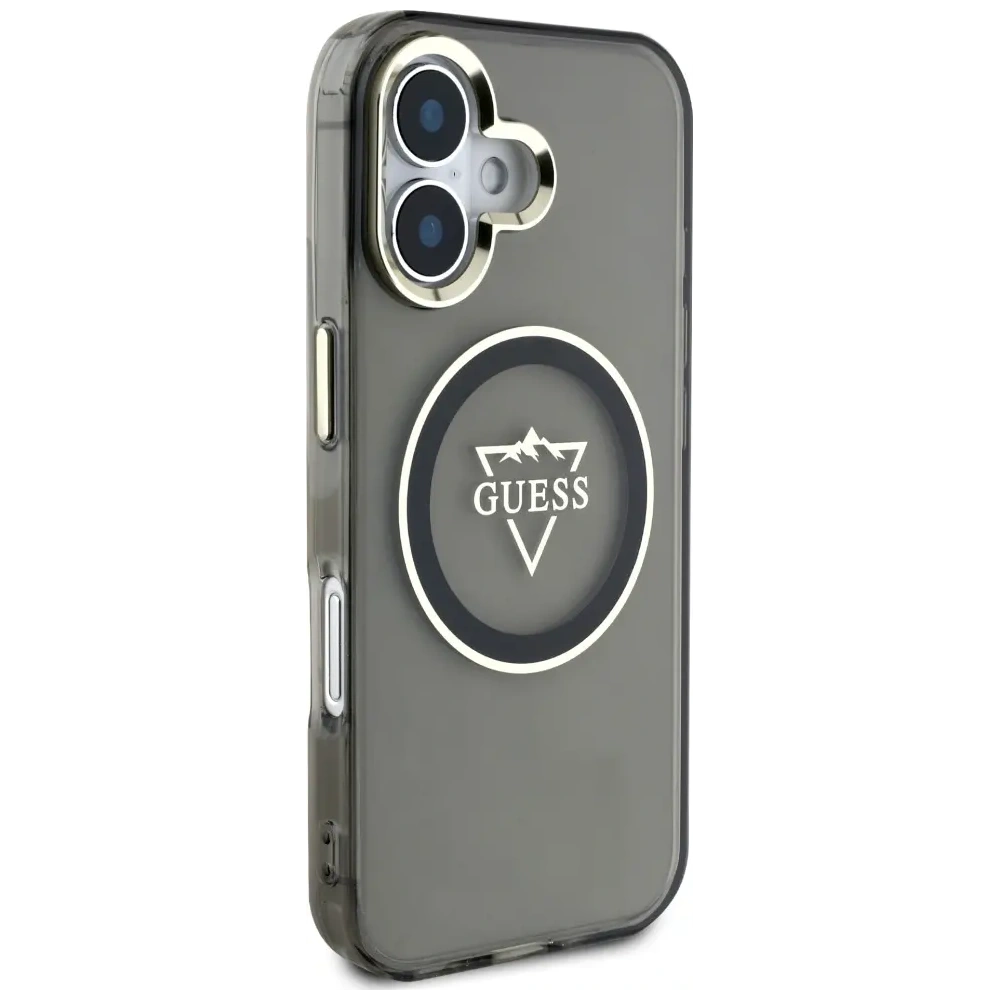 Etui Guess IML Metal Mountain Logo MagSafe do Apple iPhone 16 czarny