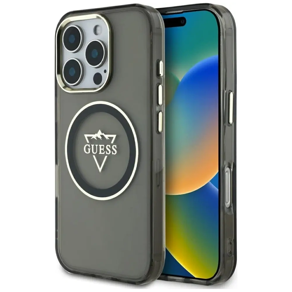 Etui Guess IML Metal Mountain Logo MagSafe do Apple iPhone 16 Pro Max czarny