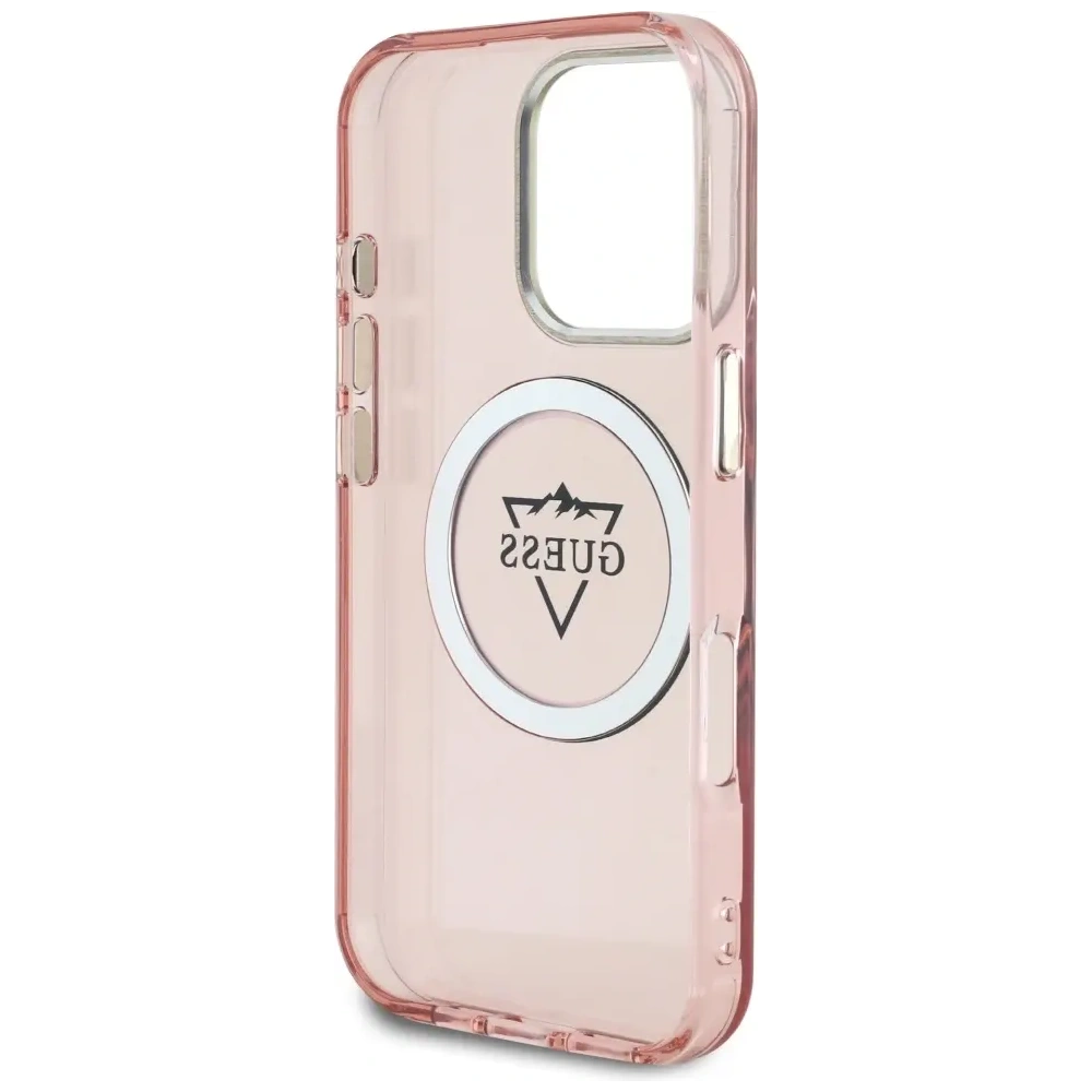 Etui Guess IML Metal Mountain Logo MagSafe do Apple iPhone 16 Pro Max różowy