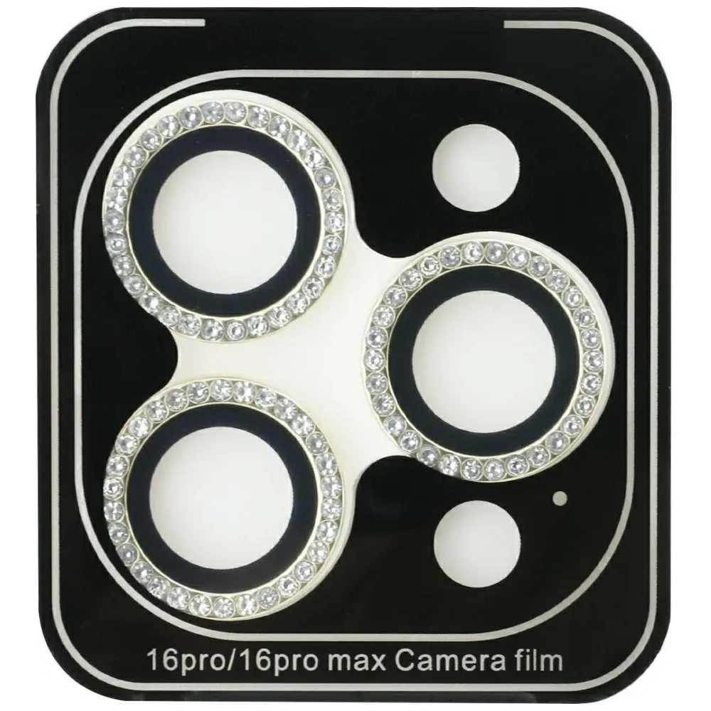 Szkło na obiektyw aparatu Guess Rhinestone do Apple iPhone 16 Pro / 16 Pro Max złoty