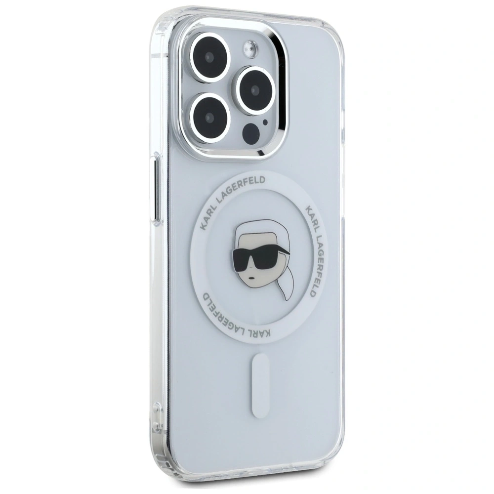 Etui Karl Lagerfeld IML Metal Karl Head MagSafe do Apple iPhone 15 Pro Max biały