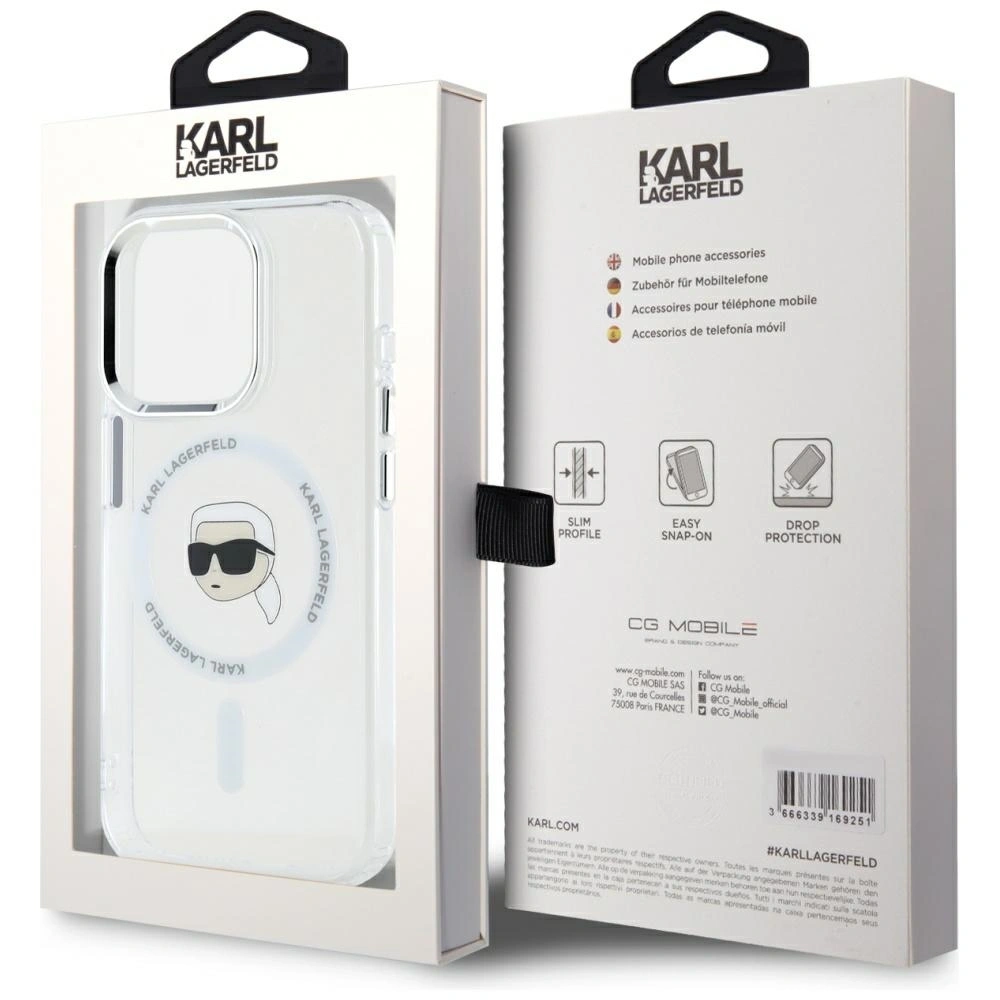 Etui Karl Lagerfeld IML Metal Karl Head MagSafe do Apple iPhone 15 Pro Max biały