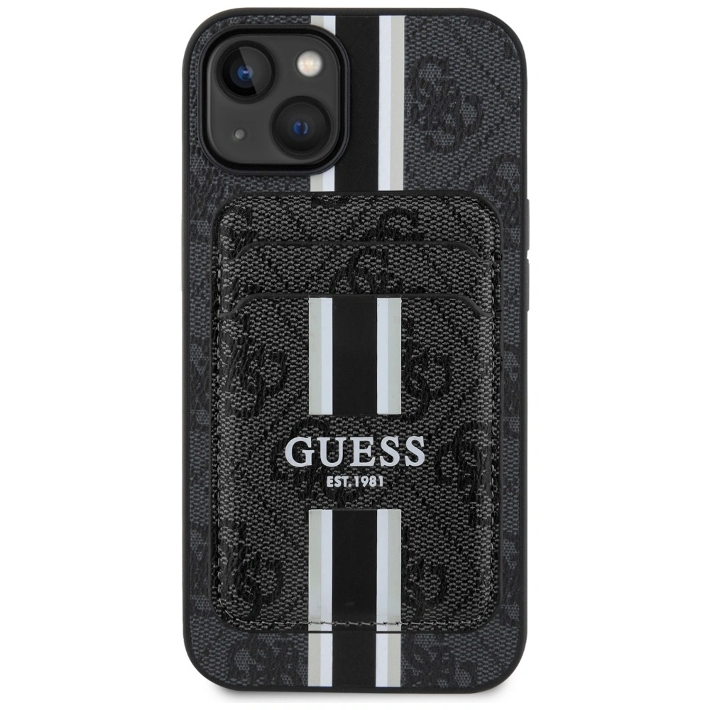 Etui Guess 4G Stripes z portfelem MagSafe do Apple iPhone 15 czarny