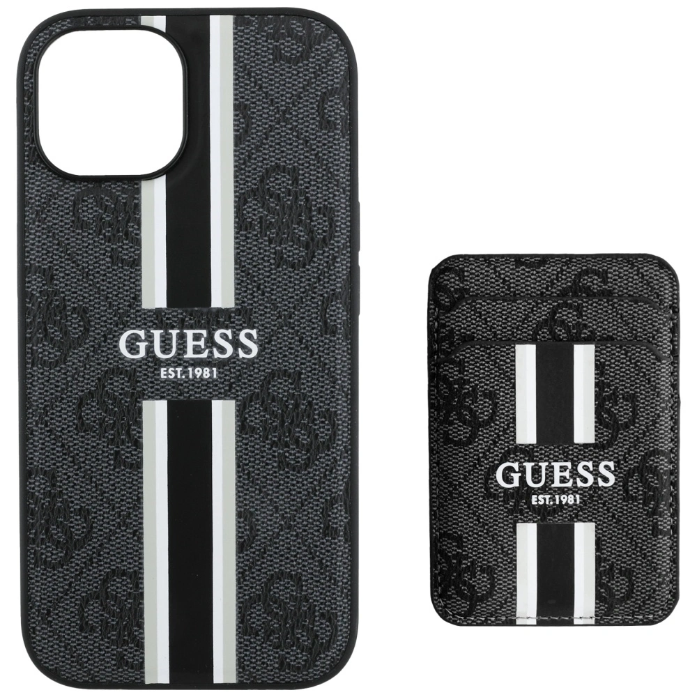 Etui Guess 4G Stripes z portfelem MagSafe do Apple iPhone 15 czarny