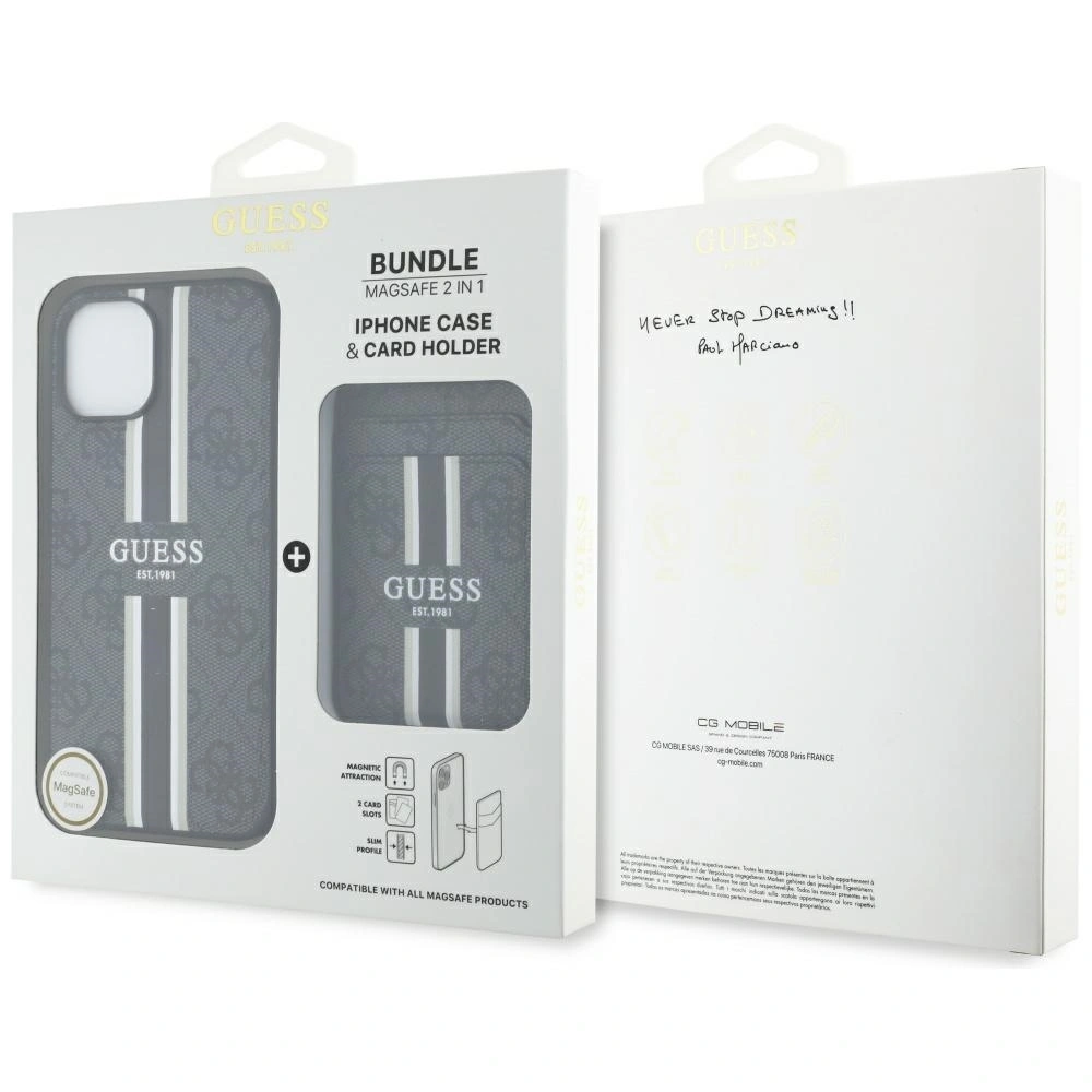 Etui Guess 4G Stripes z portfelem MagSafe do Apple iPhone 15 czarny