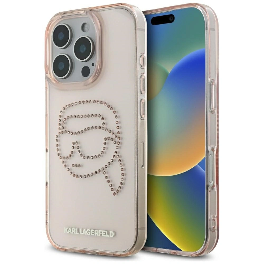 Etui Karl Lagerfeld IML Rhinestones Karl Head do Apple iPhone 16 Pro różowy