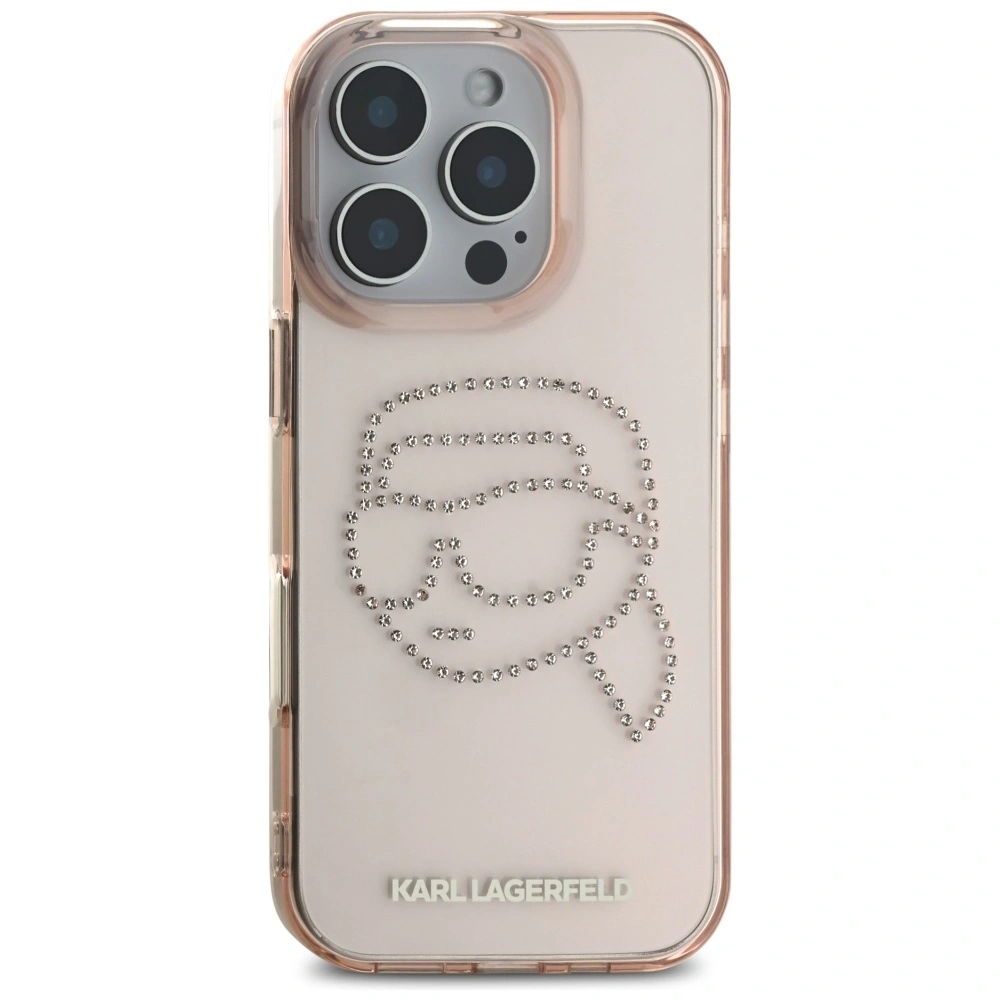 Etui Karl Lagerfeld IML Rhinestones Karl Head do Apple iPhone 16 Pro różowy