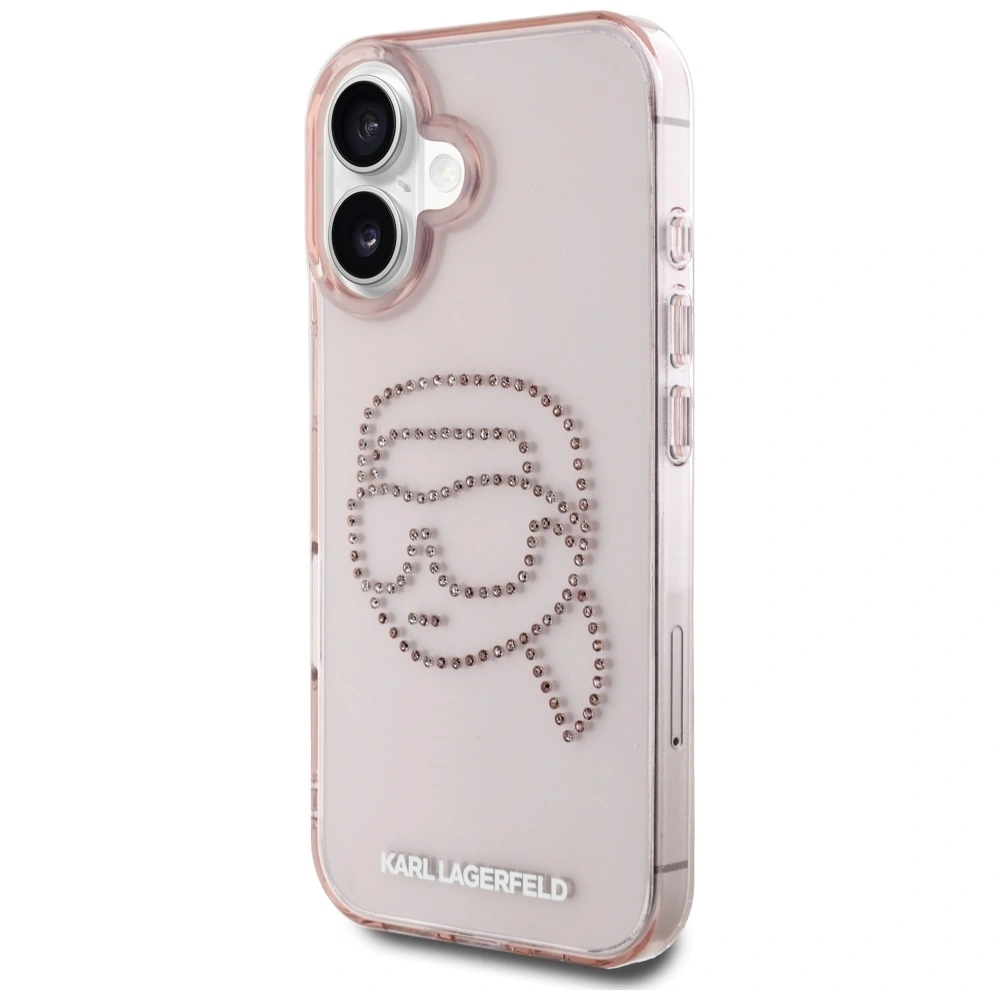 Etui Karl Lagerfeld IML Rhinestones Karl Head do Apple iPhone 16 różowy