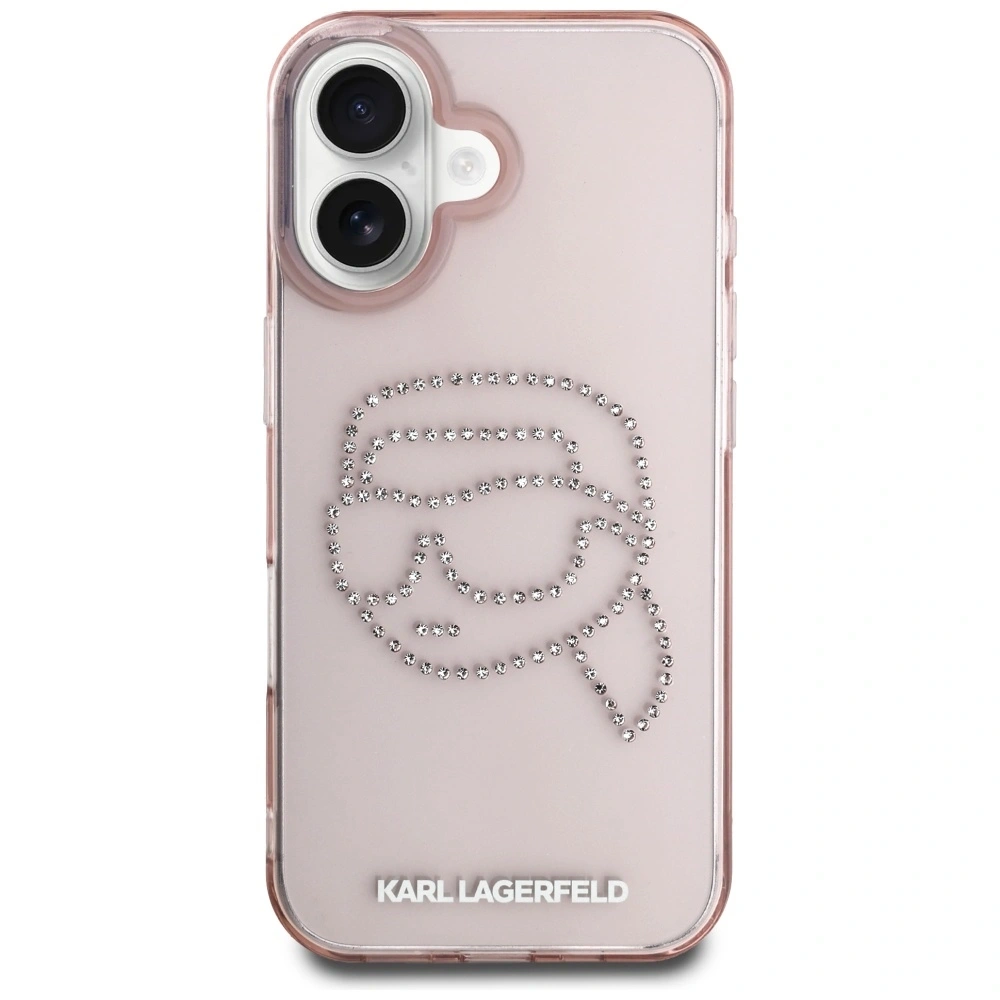 Etui Karl Lagerfeld IML Rhinestones Karl Head do Apple iPhone 16 różowy