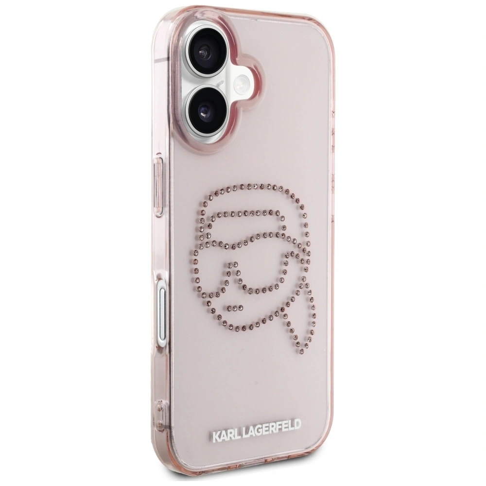 Etui Karl Lagerfeld IML Rhinestones Karl Head do Apple iPhone 16 różowy
