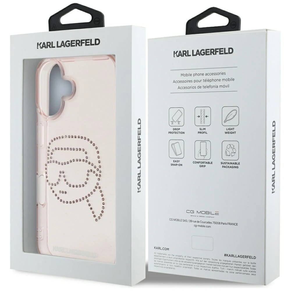 Etui Karl Lagerfeld IML Rhinestones Karl Head do Apple iPhone 16 różowy